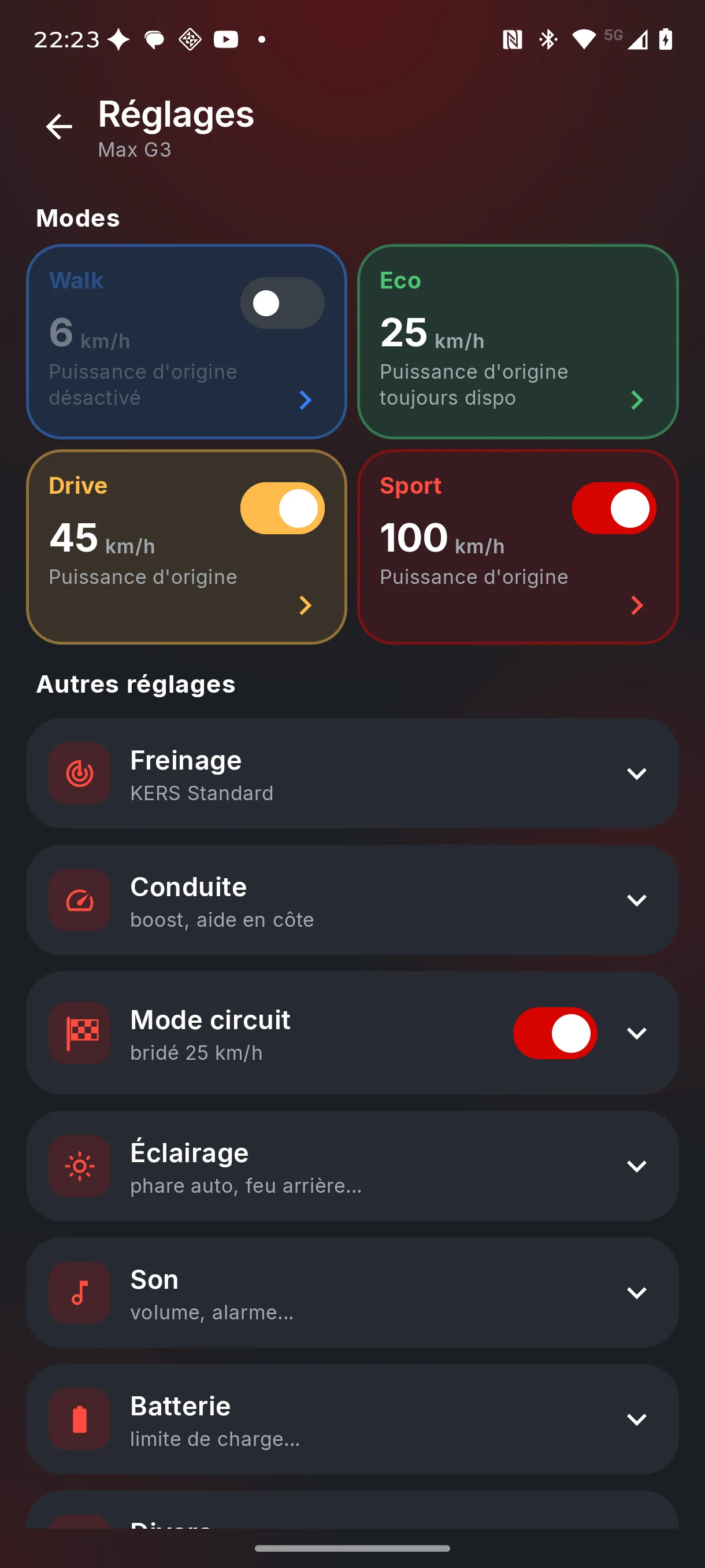 App settings, Max G3 connected